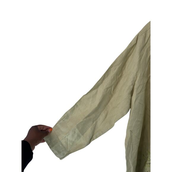 August Max Woman Green Relaxed Collared Lagenlook Long Sleeve Linen Blouse XL - Picture 5 of 13